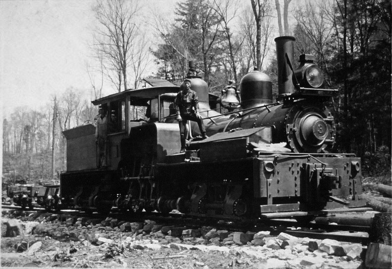 A railroad crew posed atop a locomotive used to haul timber in the county. (Centre County Historical Society)