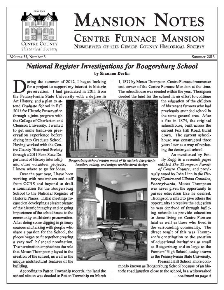 Mansion Notes Summer 2013