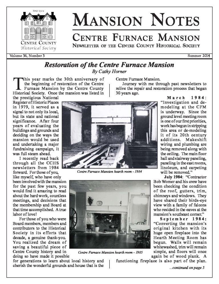 Mansion Notes Summer 2014