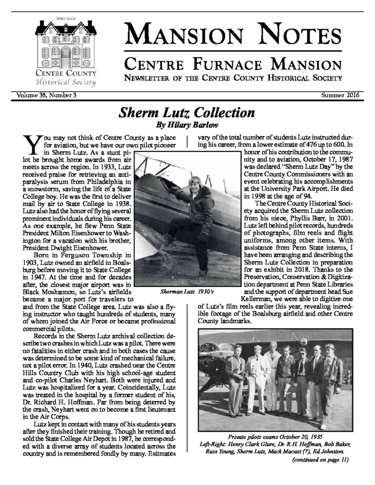 Mansion Notes Summer 2016
