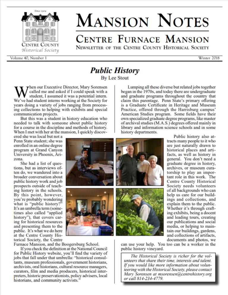 Mansion Notes Winter 2018