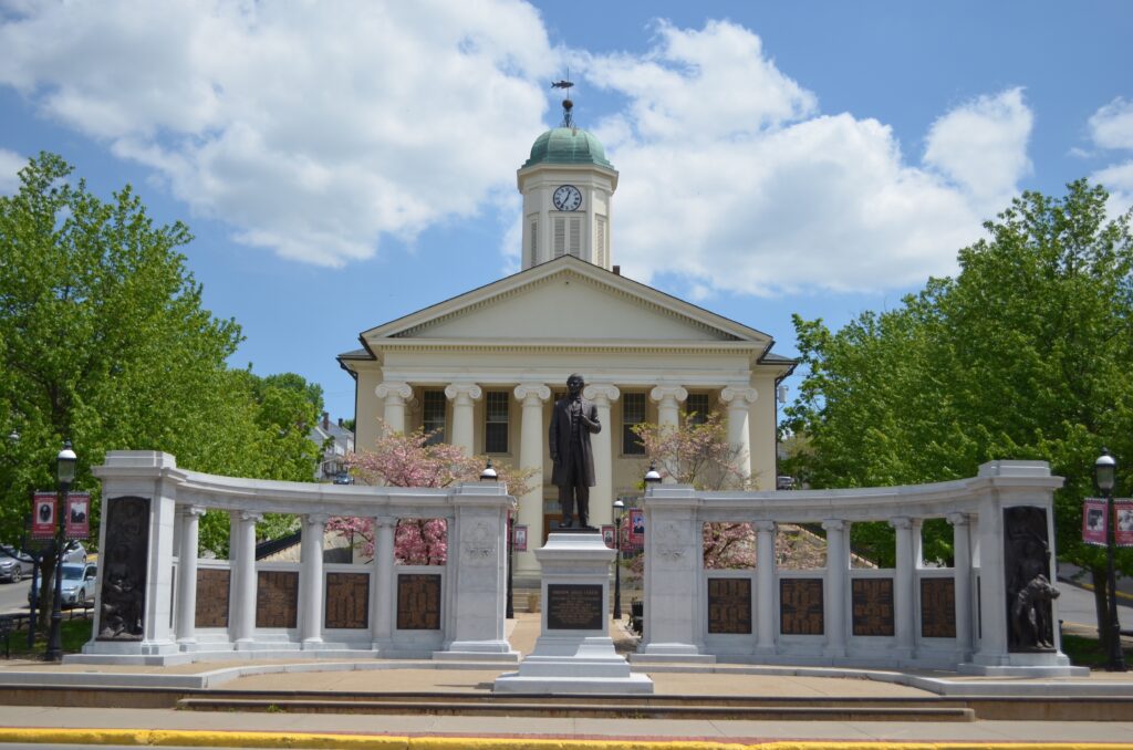 The Soldiers and Sailors Memorial and Andrew Curtin statue honors the county's veterans and Pennsylvania's Civil War