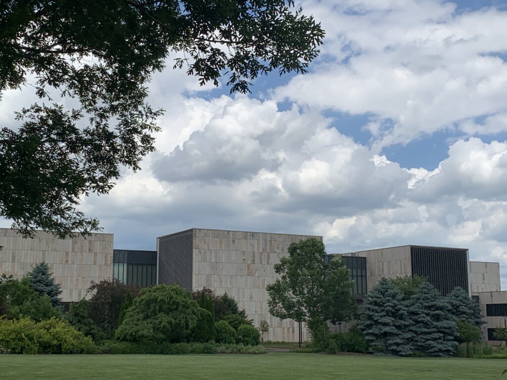The new Palmer Museum of Art, which opened in 2024, is a series of interlocking pavilions made of regional sandstone.