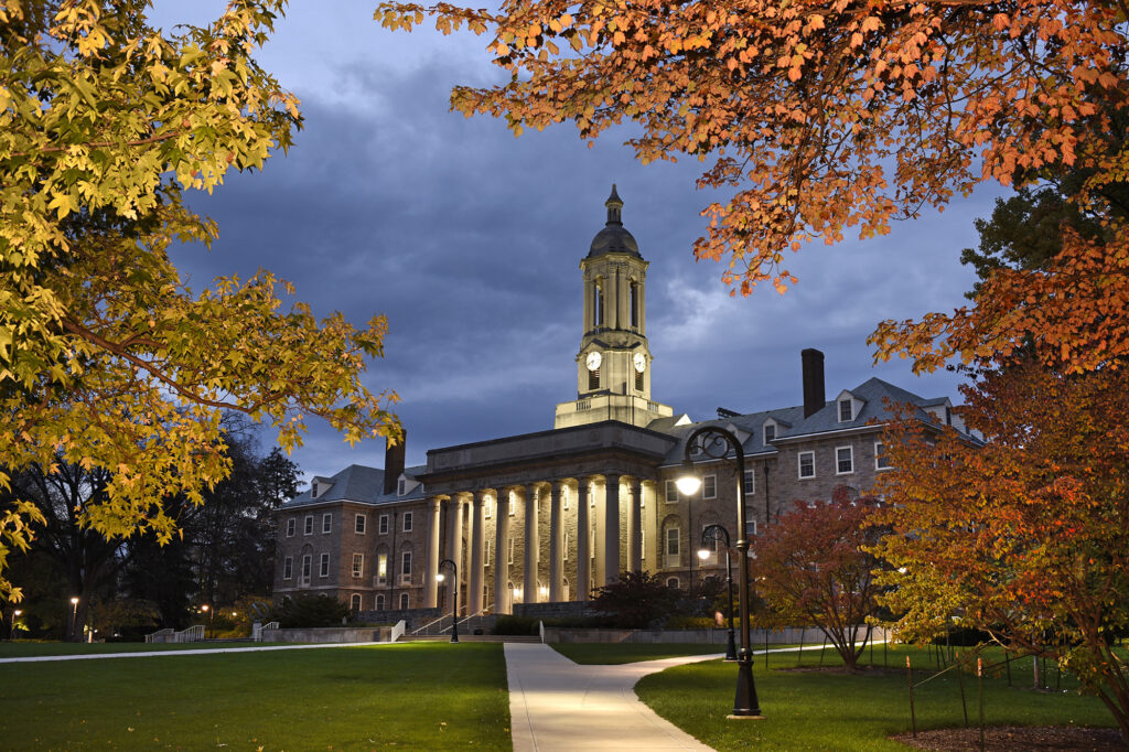 The "new" Old Main, which opened in 1930, was built of limestone from the original building. (Photograph by John Beale)
