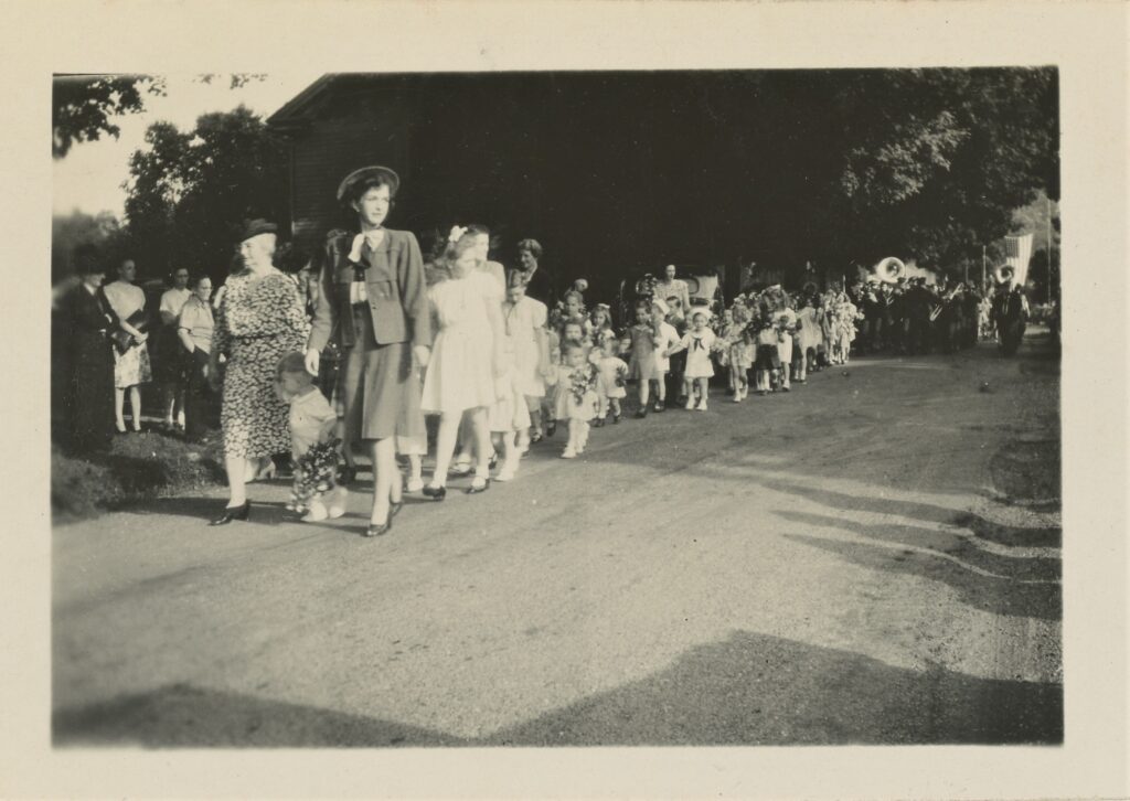 Children march in the 1946 Boalsburg Memorial Day Parade. (Joan Brower collection)
