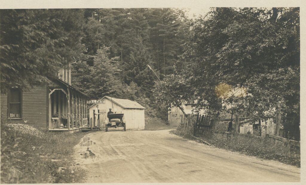 A driver stopped to pay the toll at the Narrows toll gate in Millheim. (Joan Brower Collection)