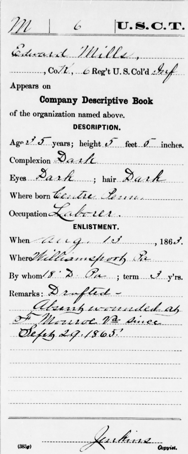 Military record of Edward Mills